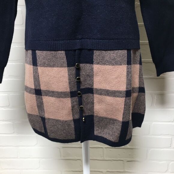 NWT FINCATI Navy Plaid Sweater Dress size Large - Picture 3 of 16